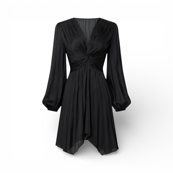 Maje Dresses & Skirts - Maje Rivily Pleated Satin Mini Dress Black Twist Front FR 38 US 6 Long Sleeve